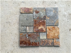 Rust Slate Mosaic Tile, Rustic Slate Mosaic Tile for Wall and Flooring Decoration, Rectangular Mosaic Tile, Winggreen Stone