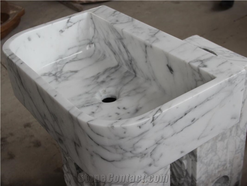 Carrara White Marble Wash Basin, Rectangle Sinks