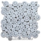 Premium Carrara White Marble Random Circle Bubble Pieces Mounted on 12x12" Sturdy Mesh Tile Sheet 5/16" Thickness,Polished Finish