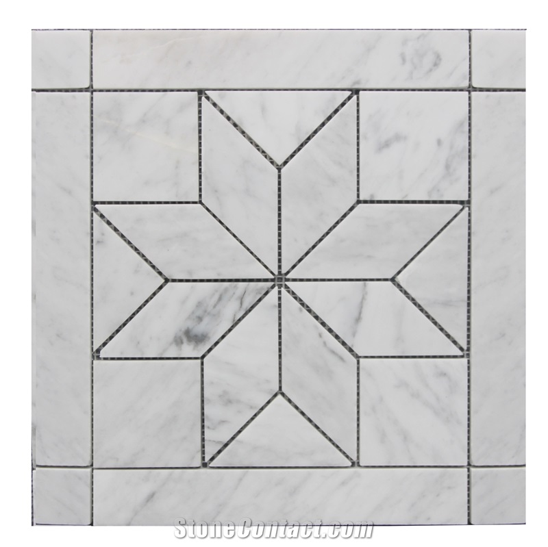 Venato Carrara Tile with Flower Pattern Mosaic