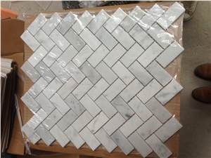 Herringbone Bianco Carrara White Carrera Marble Mosaic