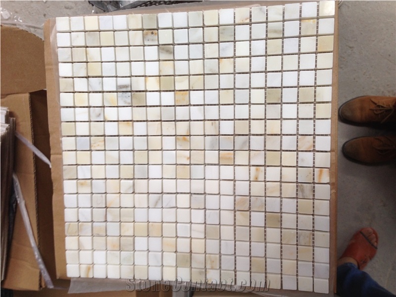 Hot Sale Top Quality Calacatta Gold Strip Brickjoint Marble Mosaic Tiles