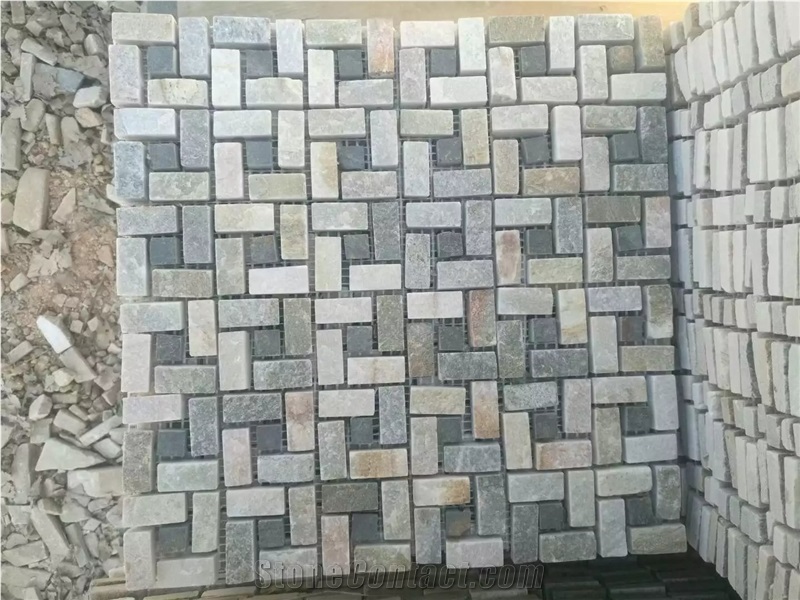 Multicolor Yellow Slate Mosaic Pattern, Floor Mosaic, Wall Mosaic
