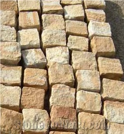 Yellow Sandstone Cubes Pavers, Courtyard Road Pavers, Driveway Paving Stone