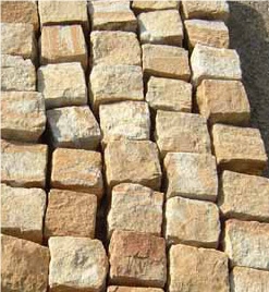 Yellow Sandstone Cubes Pavers, Courtyard Road Pavers, Driveway Paving Stone