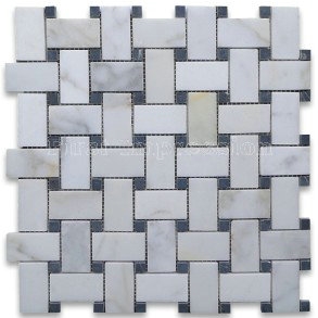 Calacatta Marble Basketweave Mosaic Tile with Dots Honed Surface /Basketweave Grey Marble Mosaic Tiles Forflooring