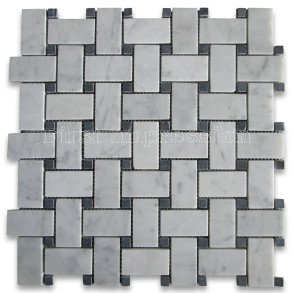 Calacatta Marble Basketweave Mosaic Tile with Dots Honed Surface /Basketweave Grey Marble Mosaic Tiles Forflooring