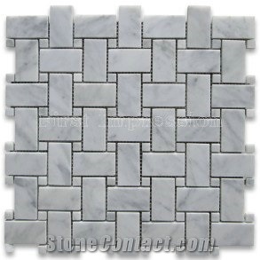 Calacatta Marble Basketweave Mosaic Tile with Dots Honed Surface /Basketweave Grey Marble Mosaic Tiles