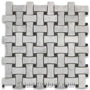 Calacatta Marble Basketweave Mosaic Tile with Dots Honed Surface /Basketweave Grey Marble Mosaic Tiles