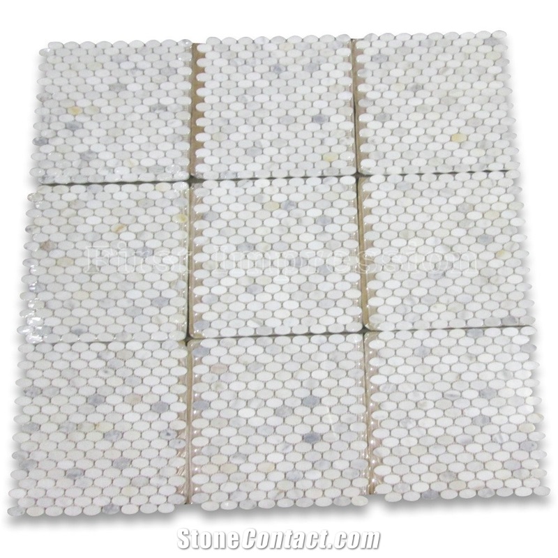 Calacatta White Marble Ellipse Oval Mosaic Tiles/ Honed Surface White Marble Mosaic /Carrara White Marble Mosaic Tiles