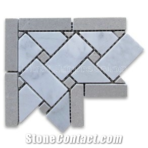 Carrara Marble Basketweave Mosaic Corner Black Dots Polished/Carrara White Marble Corner Mosaic Tiles Patern