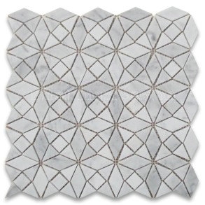 "Carrara-Marble-Kaleidoscope-Pattern-Diamond-Mix-Mosaicarrara Marble Kaleidoscope Pattern Diamond Mix Mosaic Tile Honed/Grey Marble Mosaic Tiles