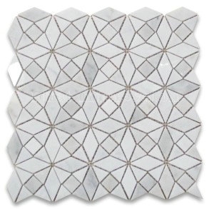 "Carrara-Marble-Kaleidoscope-Pattern-Diamond-Mix-Mosaicarrara Marble Kaleidoscope Pattern Diamond Mix Mosaic Tile Honed/Grey Marble Mosaic Tiles