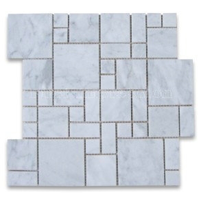 Carrara Marble Mini Versailles Pattern Mosaic Tile Honed/Carrara White Marble Versailles Pattern Mosaic Tiles for Flooring