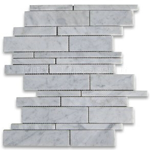 Carrara Marble Random Strip Modern Brick Mosaic Tile Polished/Grey Marble Strip Shape Brick Mosaic Tiles /Marble Strip Mosaic Tiles
