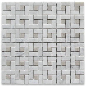 Carrara Marble Target Pinwheel Mosaic Tile Gray Dots Polished/Grey Marble Mosaic Tiles for Flooring