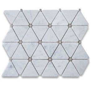 Carrara Marble Triangle Mosaic Tile with Round Dots Honed Surface/Triangle Marble Mosaic Tiles /Grey Marble Mosaic Tiles
