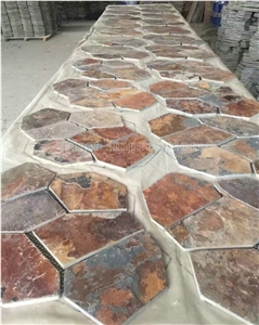 Chinese Multicolor Crazy Slate Tile/Cheap Slate Flagging Tile/Flagstone Walkway Pavers/China Rustic Slate Random Flagstone Pavers/Floor Paving/Walkway Pavers/Best Price Slate & High Quality Slate