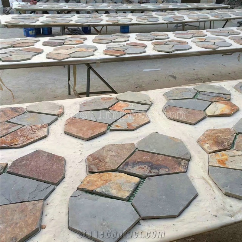 Crazy Slate Tile/Cheap Slate Flagging Tile/Flagstone Walkway Pavers/Multicolor Slate Floor Tiles/Rusty Slate Floor Covering