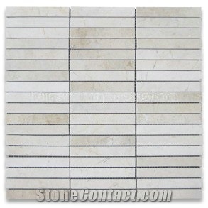 Crema Marfil Rectangular Stack Mosaic Tile Polished Surface/Beige Marble Stack Mosaic Tiles for Flooring