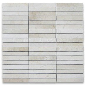 Crema Marfil Rectangular Stack Mosaic Tile Polished Surface/Beige Marble Stack Mosaic Tiles for Flooring