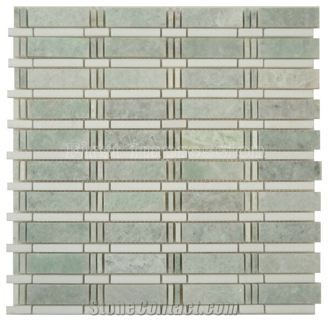 Green Jade Onyx Mosaic/Basketweave Mosaic Pattern Tiles for Bathroom Walling Decoration/Crystal Green Marble Mosaic/Composited Mosaic/High Quality & Best Price Mosaic