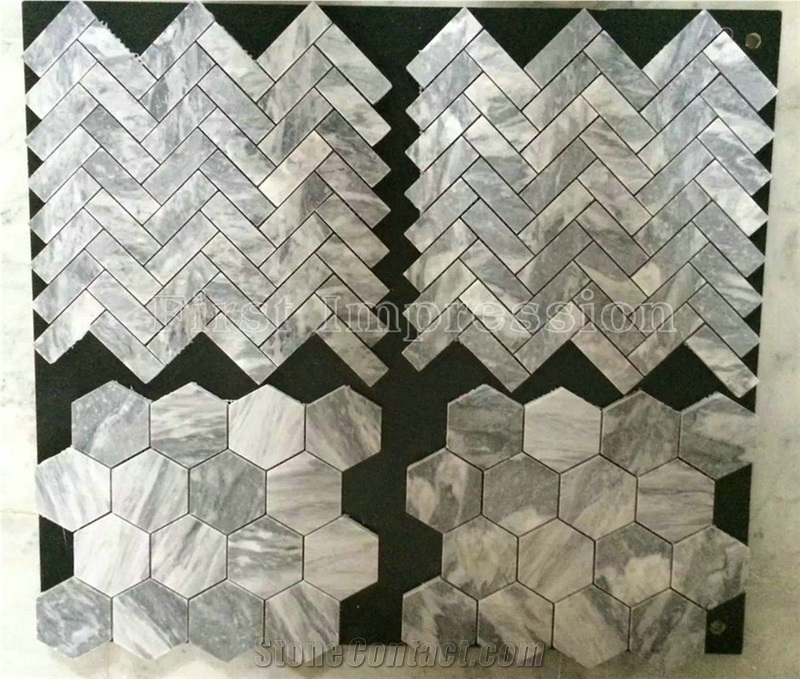 Grey & White Marble Mosaic/Design Beautiful Stone Mosaic/Polished Nice Design Interior Stone Mosaic Tile/Natural Marble Stone Mosaic/Hot Sale Mosaic