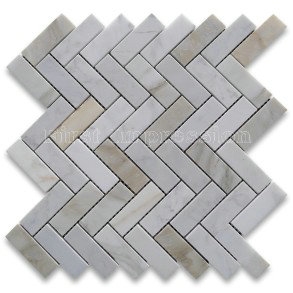 Herringbone Calacatta Gold Mosaic Tiles for Flooring /Herringbone Shaped Mosaic Tiles for Wall /Calacatta Gold Marble Mosaic Tiles
