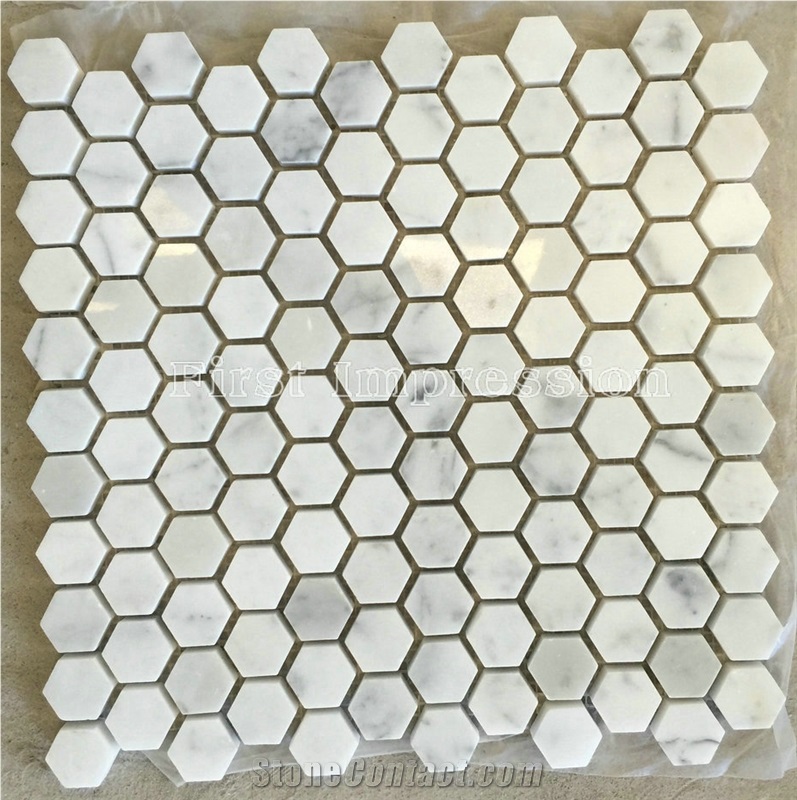 Hot Sale Carara White Marble Mosaic Tiles/Wall Mosaic/Polished Hexagon Mosaic Tiles/Polished Pattern and Tiles/White Marble for Home Decoration/China Mosaic/Best Price High Quality Mosaic