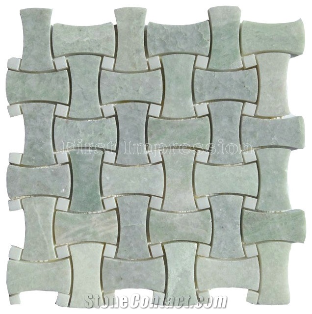 Hot Sale Green Jade Onyx Mosaic/Basketweave Mosaic Pattern Tiles for Bathroom Walling Decoration/Crystal Green Marble Mosaic/Composited Mosaic/High Quality & Best Price Mosaic/Green Mosaic