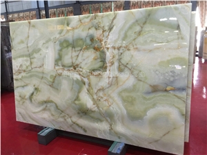 New Polished Green Onyx Slabs & Tiles/Straight & Cross Cutting/Boot Match/Background/Wall Covering/Stair/Skirting/Cladding/Cut-To-Size for Floor Covering/Interior Decoration/Wholesaler/Luxury Onyx