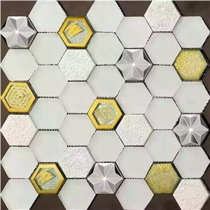 New Popular Natural Marble Mosaics with Metal Material /Natural Stone Mosaics/Mosaics with Flower Shape/Wall Mosaic/Floor Mosaic/Mosaic Pattern/Composited Mosaic/High Quality & Best Price