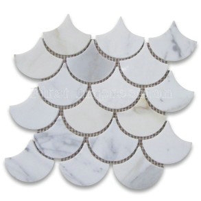 White Marble Fan Shape Mosaic Tiles /Calacatta Carrara White Marble Mosaic Tiles Polished Surface Fish /Fan Shaped Marble Mosaic Tiles
