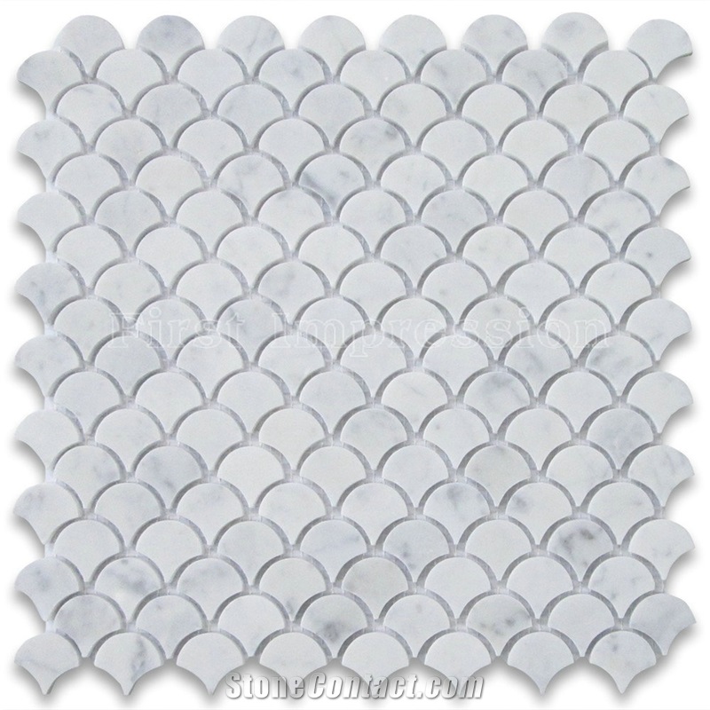 White Marble Fan Shape Mosaic Tiles /Carrara White Marble Mosaic Tiles Polished Surface /Fan Shape Marble Mosaic Tiles