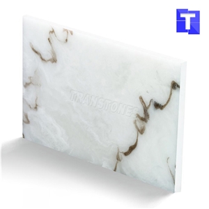 Artificial Bianco Carrara White Marble Panel Tile for Reception Desk,Table,Translucent Backlit Stone Consulting Counter Top,Engineered Stone Solid Surface Transtones Customzied