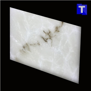 Best Selling White with Grey Faux Alabaster Sheets Artificial Onyx Marble Stone Panels for Feature Ceiling Designs