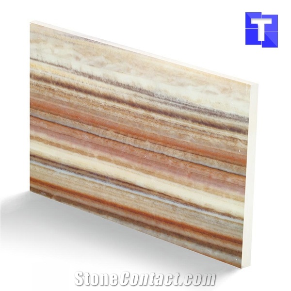 Brown Straight Veins Onyx Marble Stone Tiles Artificial Faux Alabaster Sheet for Indoor Walls