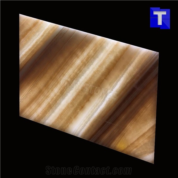 Brown Streaks Transtones Faux Alabaster Onyx Stone Slabs for Office Table Tops