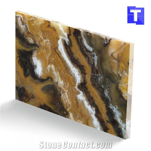 China Manmade Marble Stone Tiles Translucent Resin Panel Slabs Sheet with Tiger Strips Patterns
