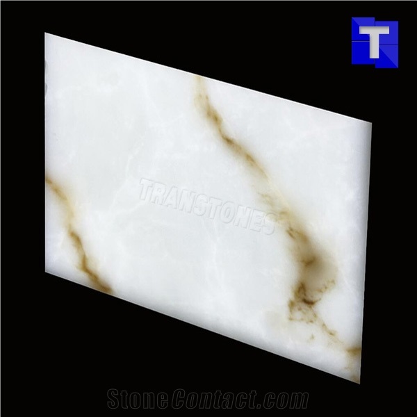 Faux Alabaster White with Brown Resin Sheet Onyx Stone Slabs for Bar Counter Tops and Ceiling