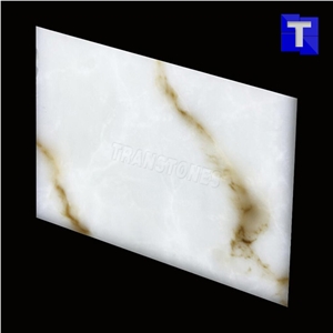 Faux Alabaster White with Brown Resin Sheet Onyx Stone Slabs for Bar Counter Tops and Ceiling