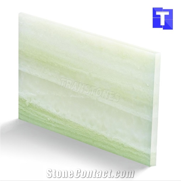 Green White Onyx Resin Panels Faux Alabaster Sheet for Bar Counter and Reception Table Designs
