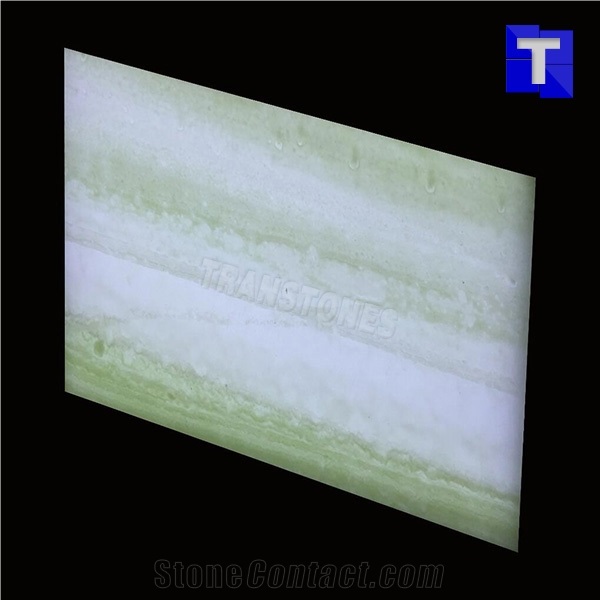 Green White Onyx Resin Panels Faux Alabaster Sheet for Bar Counter and Reception Table Designs
