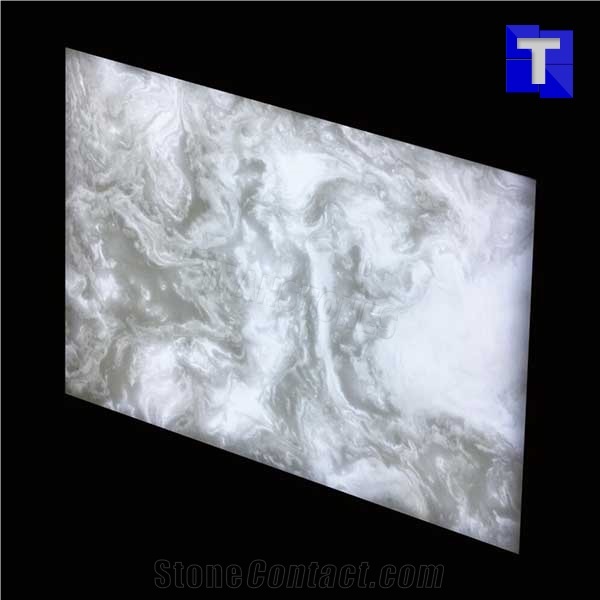 Hot Sale White Artificial Onyx Stone Tiles Faux Onyx Stone Slabs for Reception Led Lighting Bar Counter Table Tops