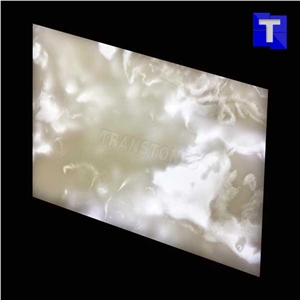 Illuminated White Alabaster Sheet Faux Marble Onyx Artificial Stone Slabs Transtones Hard Rock for Modern Hotel and Shopping Mall Center Ceiling Wall Decors