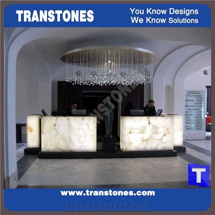 Led Lighting Reception Desk Artificial Stone Resin Panel Counter Table for Modern Hotel