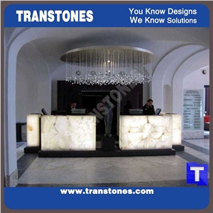 Led Lighting Reception Desk Artificial Stone Resin Panel Counter Table for Modern Hotel