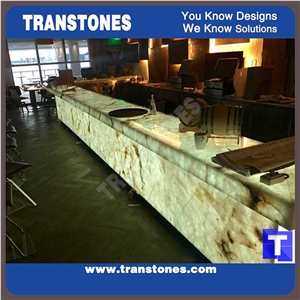 Luminous Bar Counter Furniture Onyx Resin Artificial Stone Tabletops for Modern Restaurant