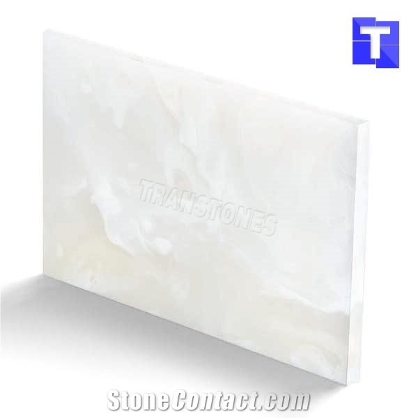 Modern Design Snow White Artificial Backlit Onyx Stone Slabs Faux Alabaster Resin Sheet Transtones Hard Rock Artificial Marble Tiles for Door and Ceiling Decors,Wall Panel-Transtones