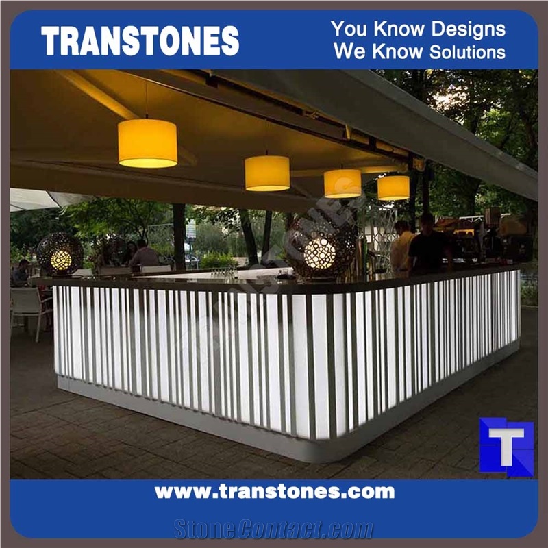 Modern L Shape Bar Counter Table with Quartz Stone Tops for Restaurant